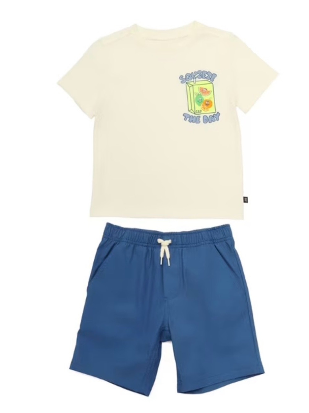 New Boys Cream Graphic Tee & Blue Shorts Set.